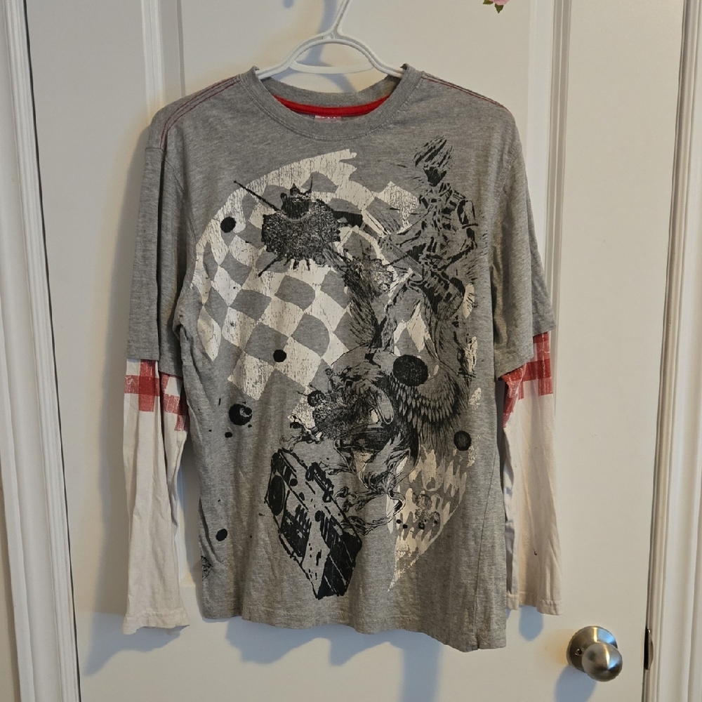 Cherokee Gray and Red Graphic Long Sleeve Tee